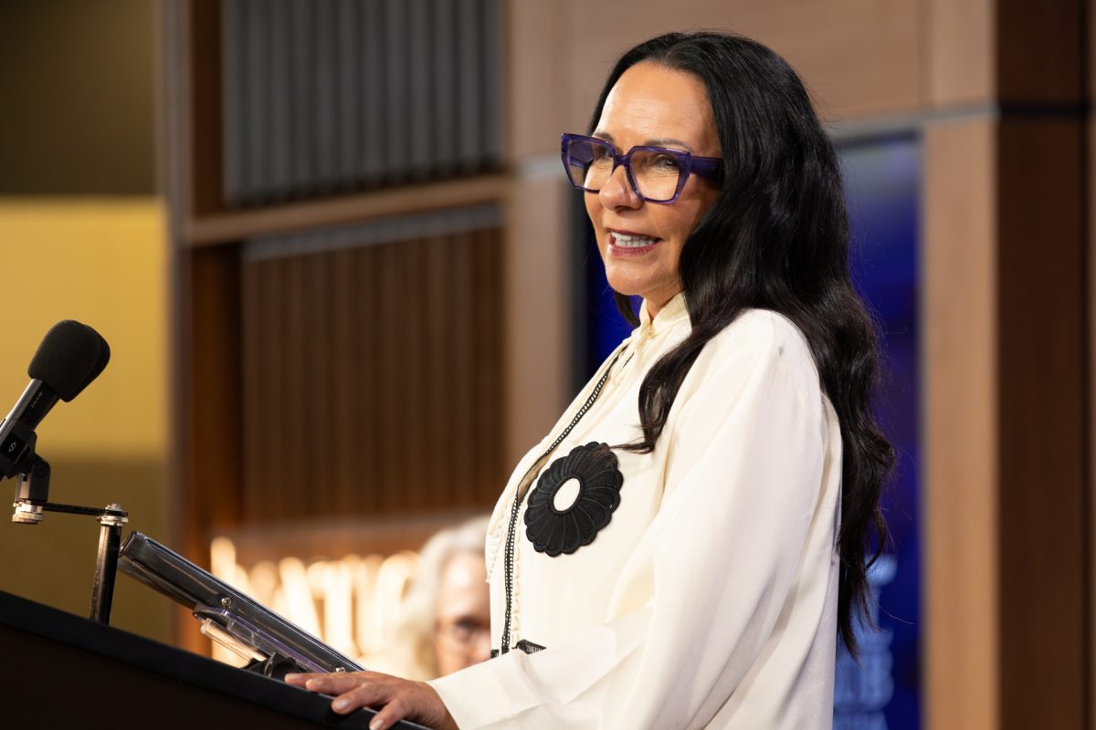 Linda Burney at a lectern