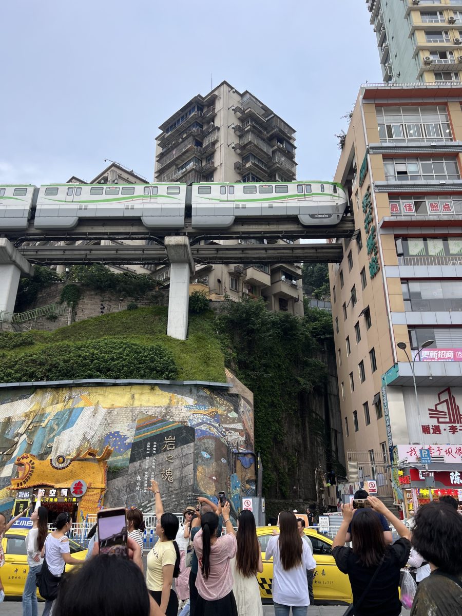 Train going through residential building 