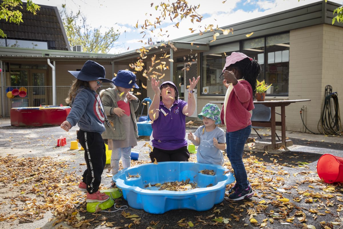 Four kids at a preschool