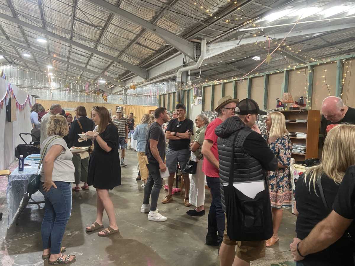 Crowd at the launch for Hi Neighbour at the Buckaroo Leatherworks Warehouse in Bellambi