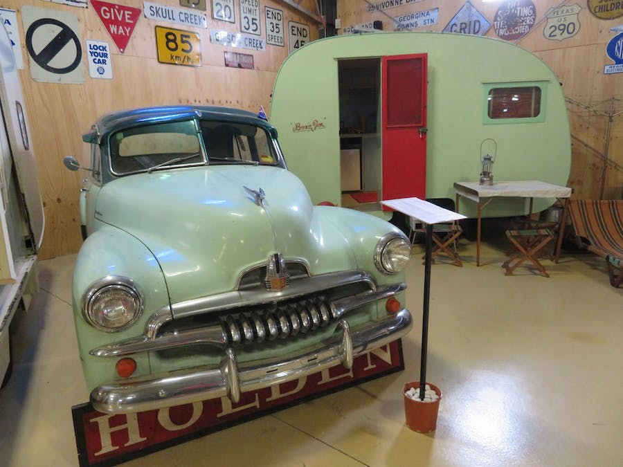 Vintage car and caravan at The Australian Motorlife Museum in Kembla Grange
