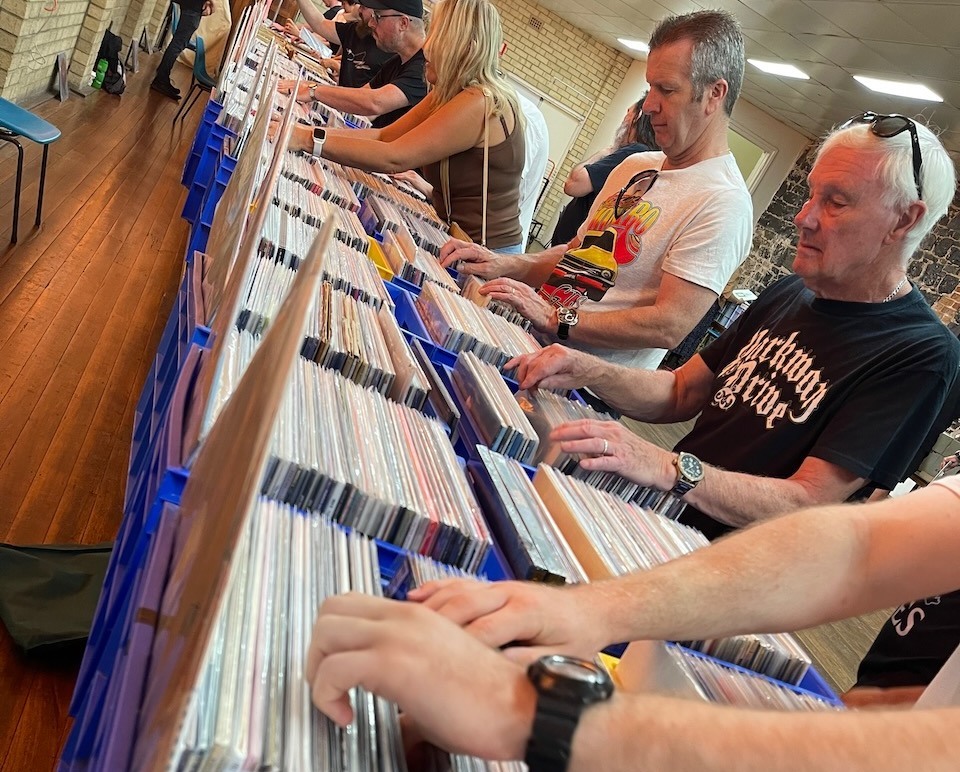People looking through crates of records at the Kiama Records Fair