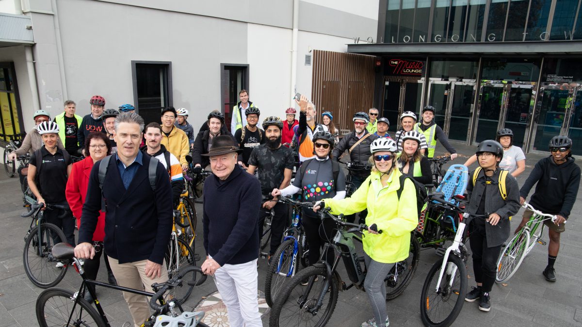 Cyclists in front of Wollongong Town Hall 