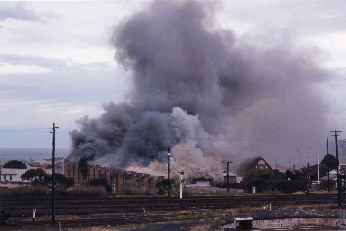 Black smoke billows at the Hardie Rubber factory fire in 1973