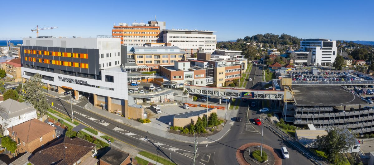 An aerial shot of Wollongong Hospital.