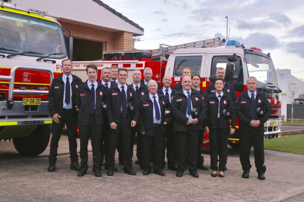Crew in uniform stand outside the Thirroul Fire Station