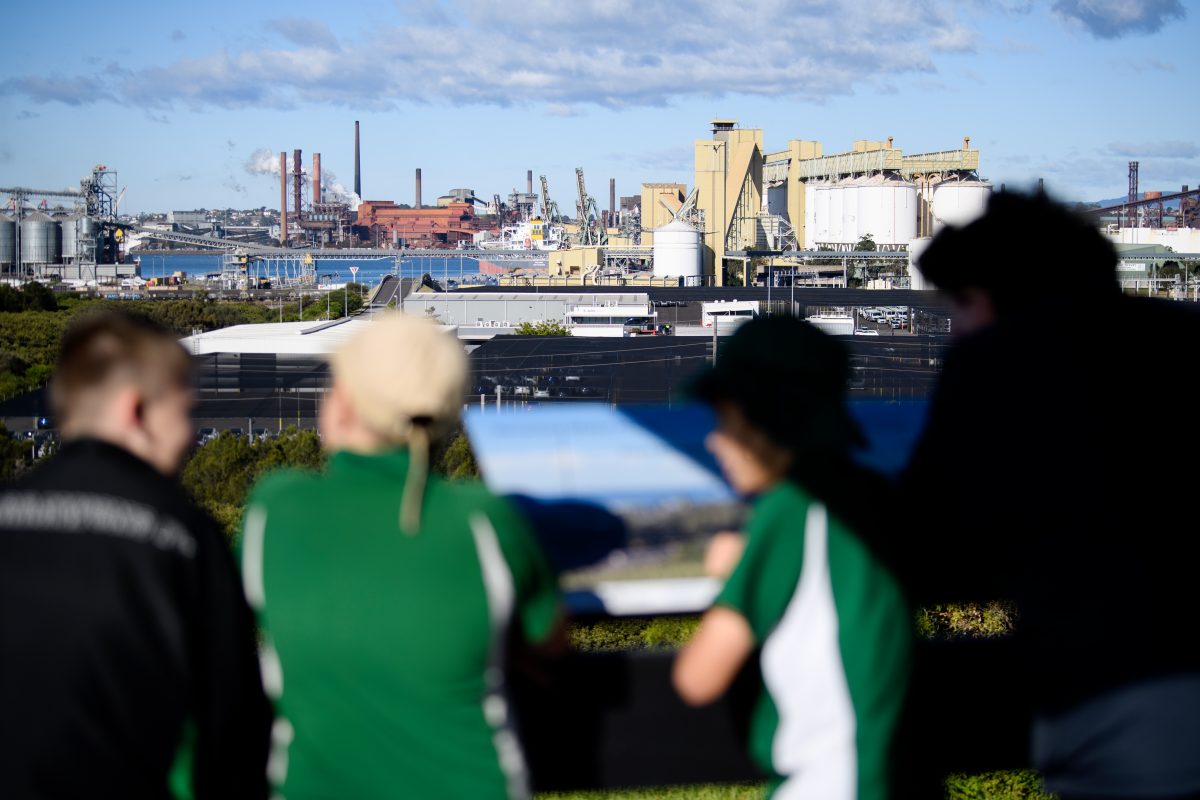 Students overlooking the grain terminal at Port Kembla