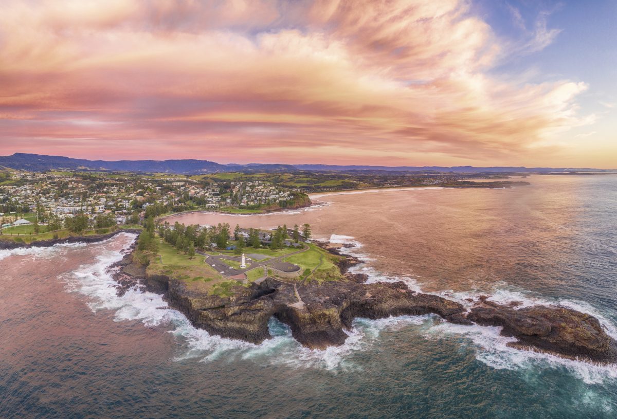 An aerial image of Kiama overlooking Blowhole Point.