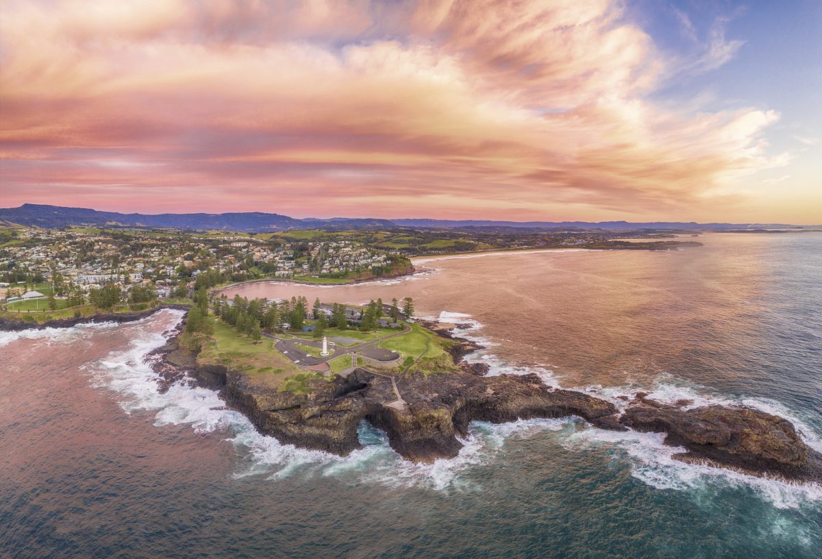 An aerial image of Kiama overlooking Blowhole Point.