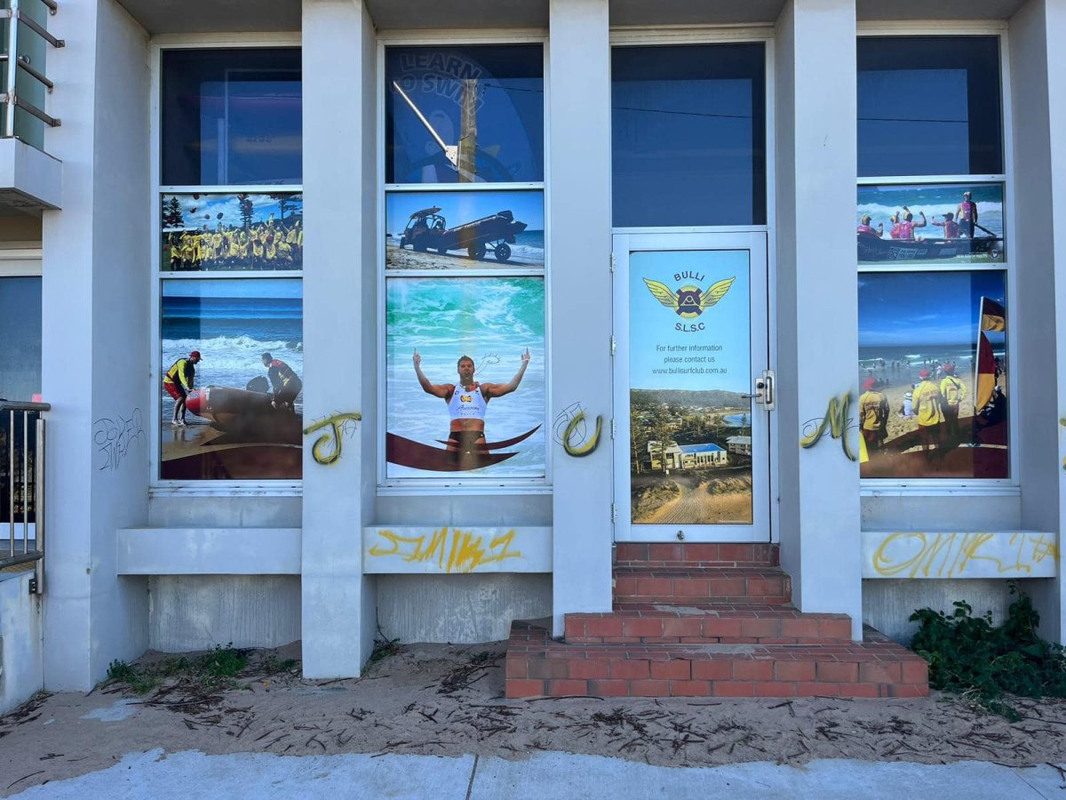 Bulli Surf Club front door with graffiti. 