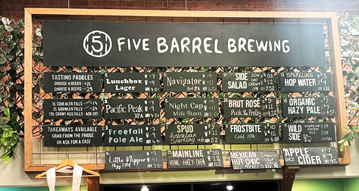 Five Barrel Brewing beer list. 