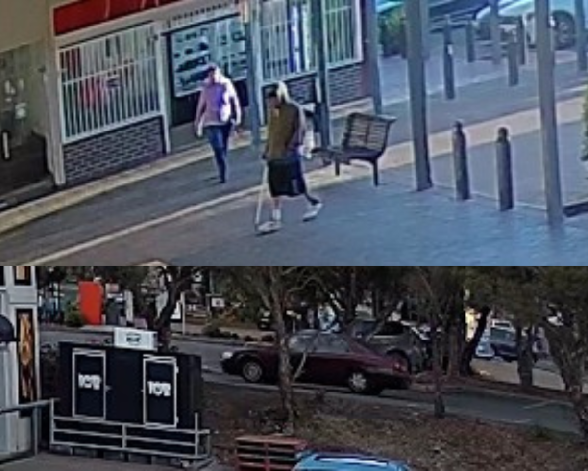 Police images of a man with a walking stick and a Toyota Camry.
