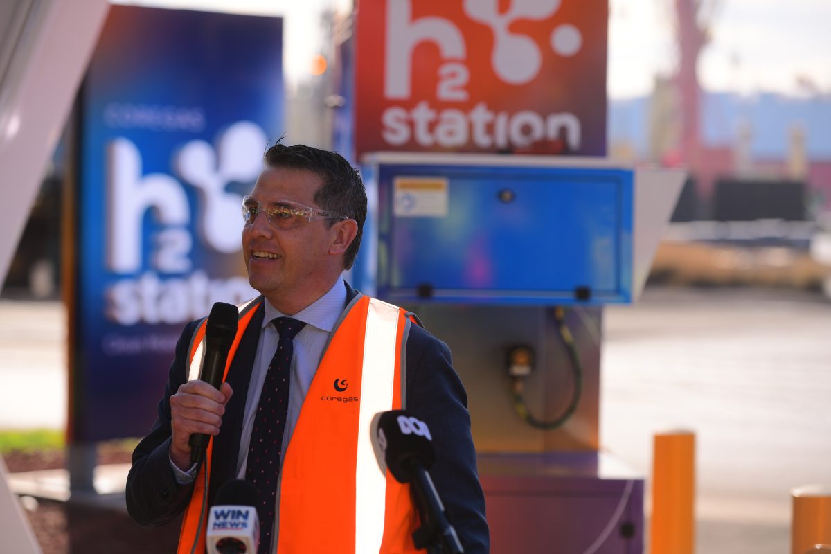 Ryan Park speaking at the opening of the hydrogen station at Port Kembla.