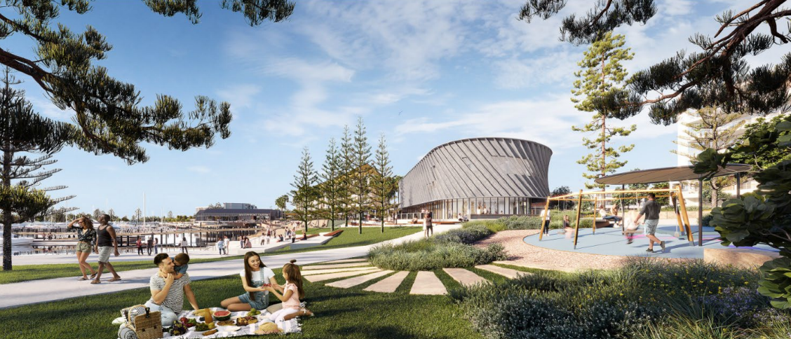 An artist's impression of the proposed Waterfront Centre at Shell Cove. 