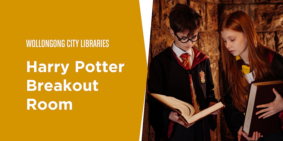 Flyer for Harry Potter themed break out at Wollongong City Libraries