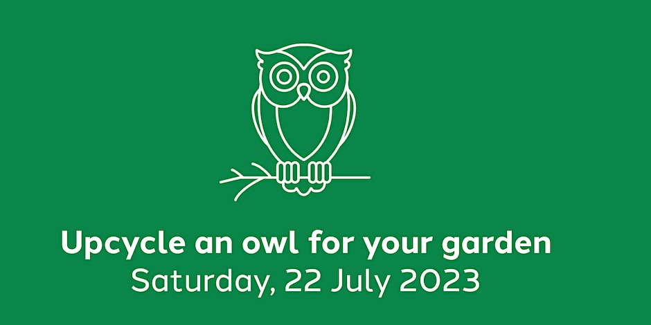 Green flyer for make your own owl workshop featuring a white stylised owl on a green background