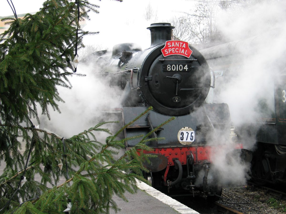 Steam train in winter