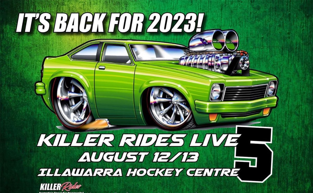 Flyer with an illustration of a car for the Killer Car Rides Live show