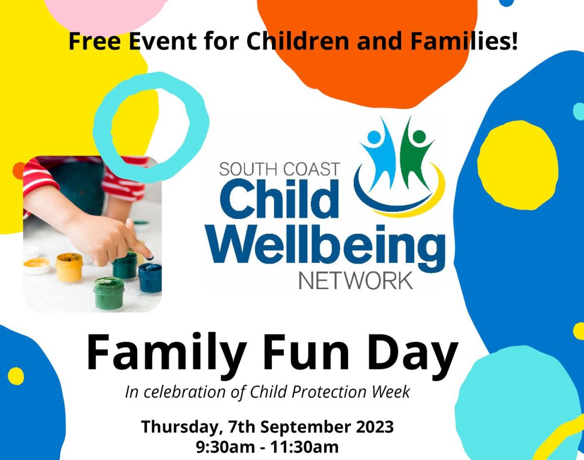 Flyer for South Coast Child Wellbeing Network event