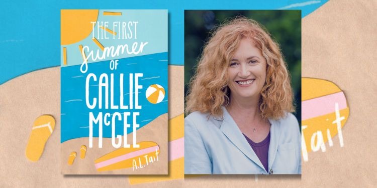 Composition of Allison Tait next to the cover of her new book The First Summer of Callie McGee