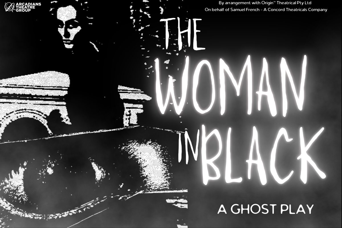 Black and white flyer for the Woman in Black theatre production