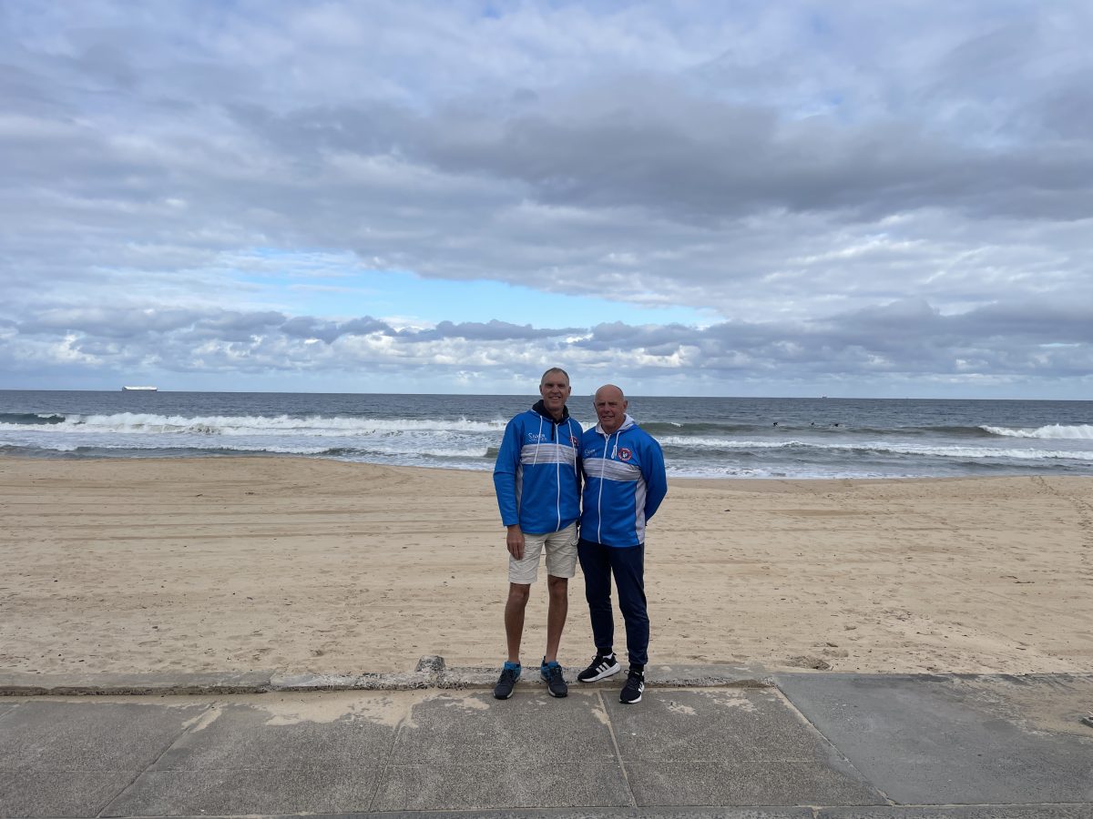 Ian Sakoff and Allan Hutton at Thirroul Beach.