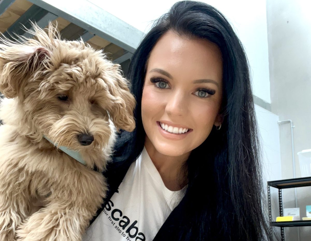 Founder of Escabags Stacy Jane with her dog