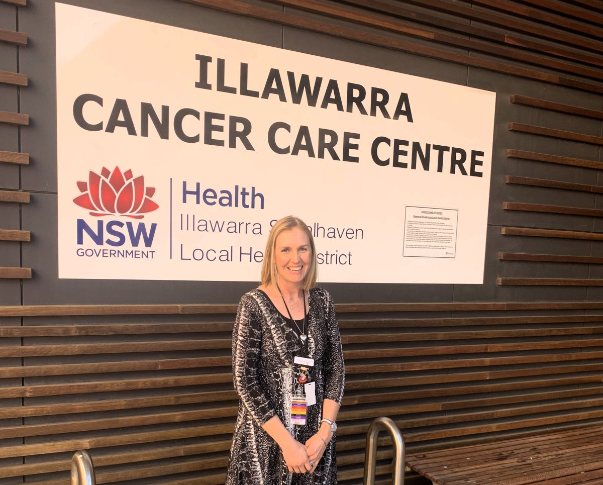Sarah Elliott in front of Illawarra Cancer Care Centre. 