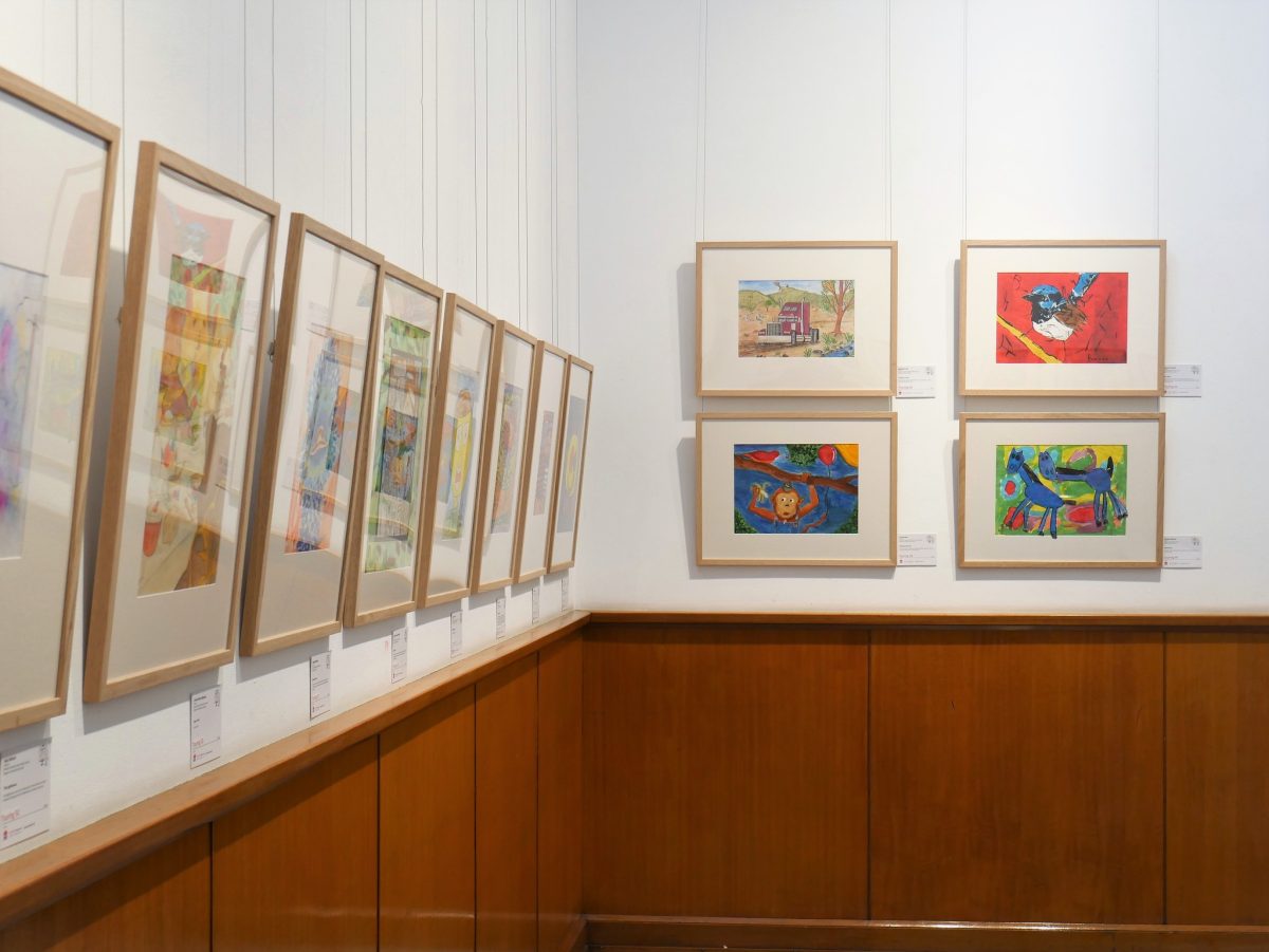 Artworks hang on the walls at the Wollongong Art Gallery for Flow Contemporary Watercolour Prize exhibition