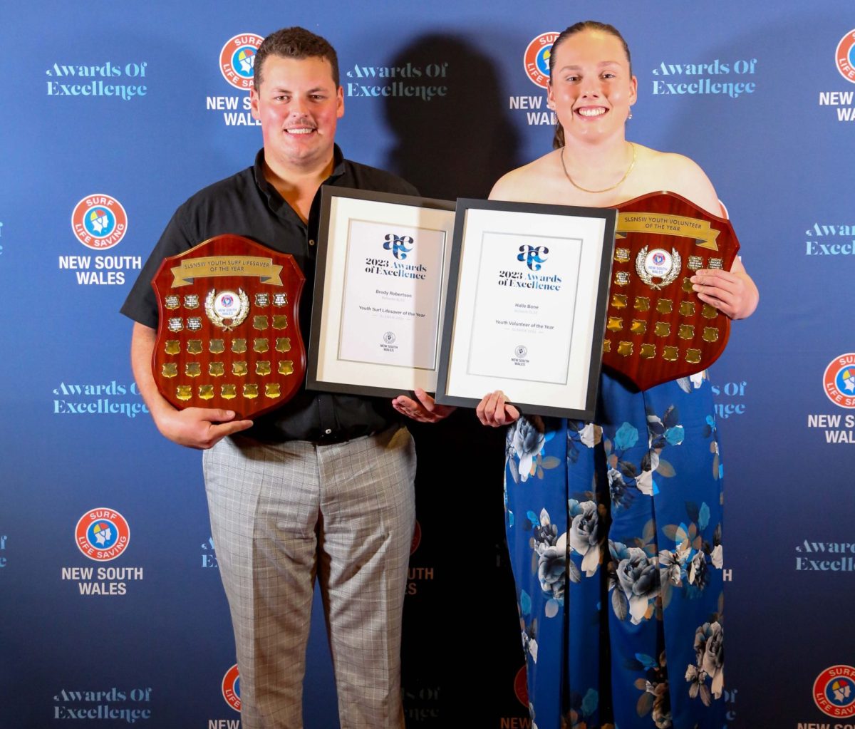 Youth Lifesaver of the Year Brody Robertson and Youth Volunteer of the Year Halle Bone from Bellambi Surf Life Saving Club