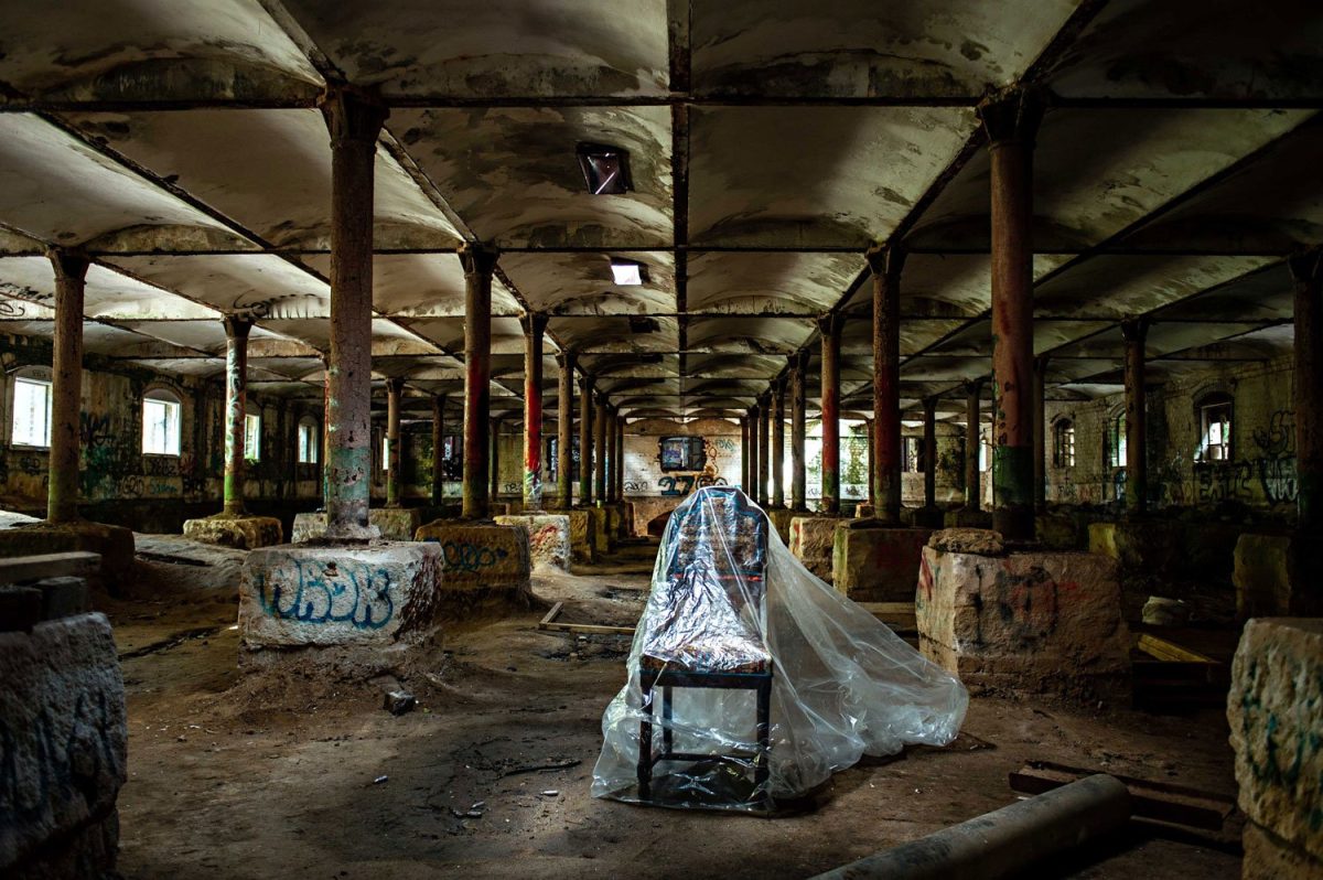 Restored chair in derelict building