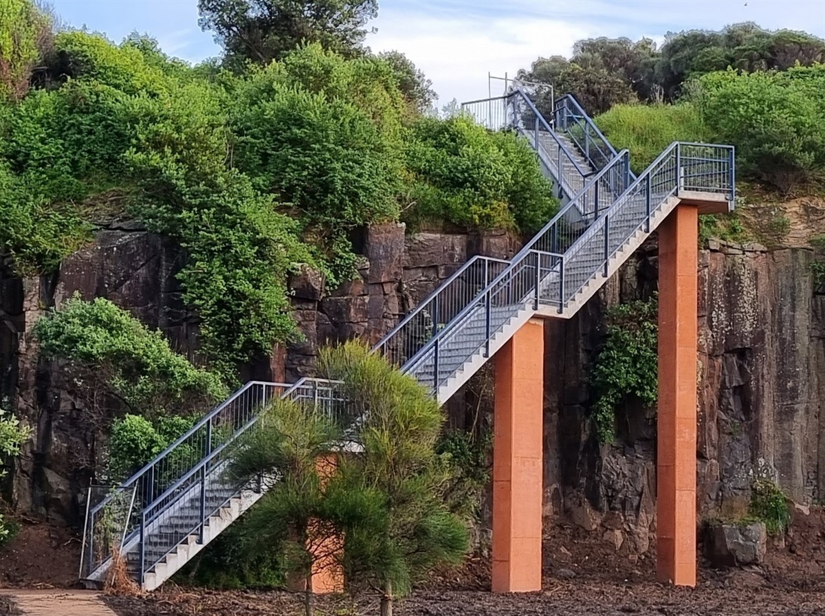 The Bombo Quarry staircase sits idle.
