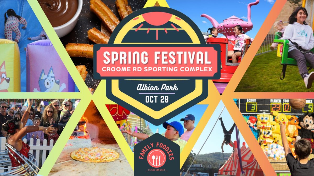 Flyer for Albion Park Spring Festival featuring montage of festival attractions