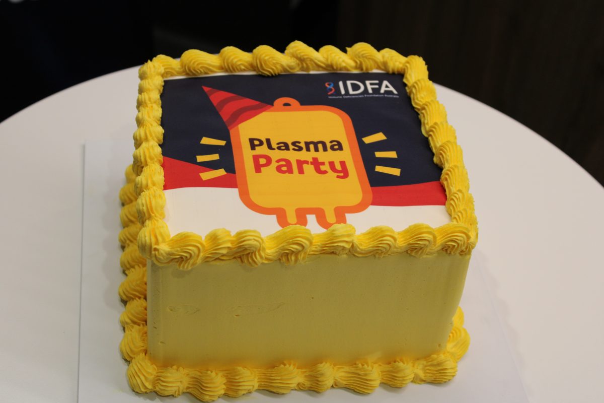 Yellow cake with Plasma Party on it.