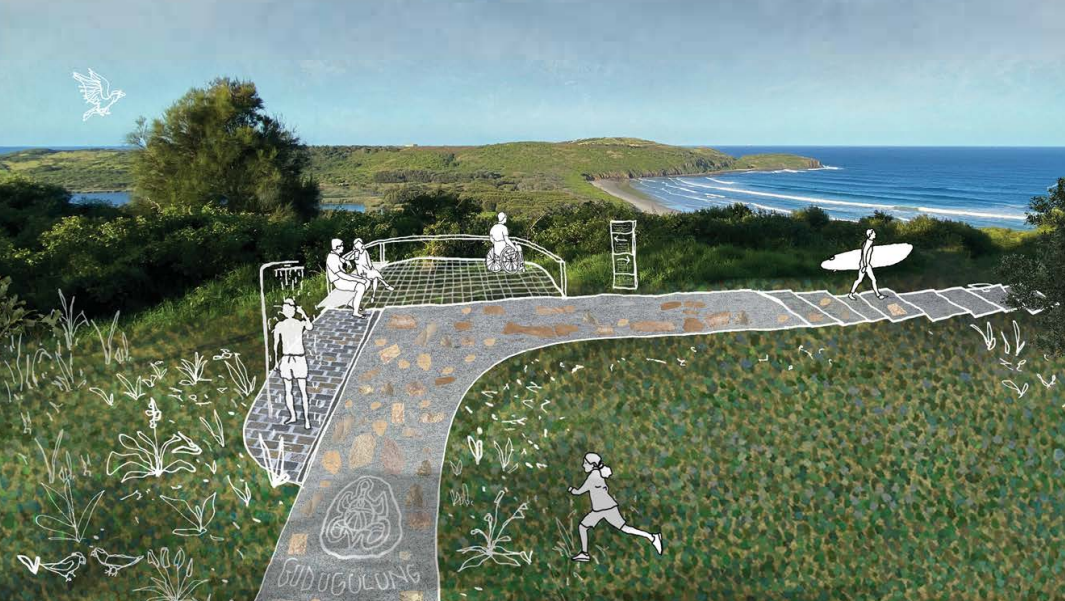 Killalea artist impression of path and viewing area overlooking beach.