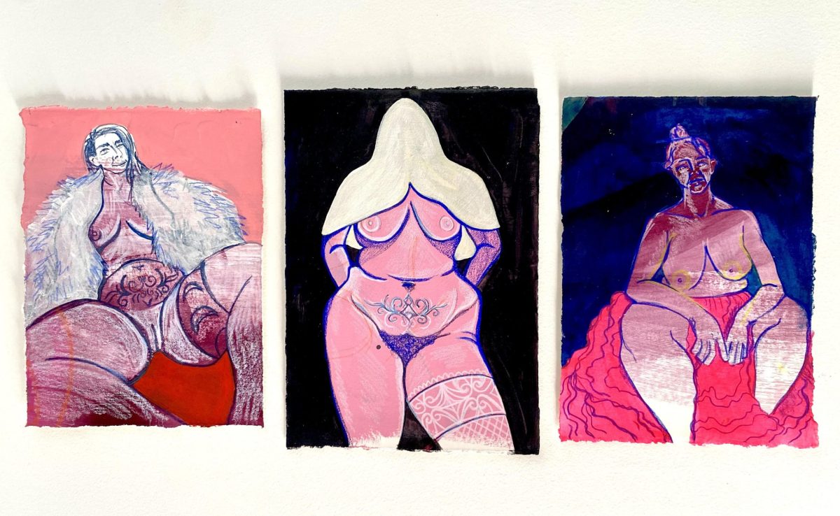 Montage of three drawings of women by Tegan Georgette
