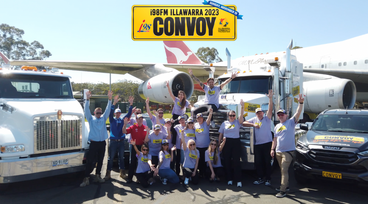 People at Albion Park Airport wearing Illawarra Convoy tshirts