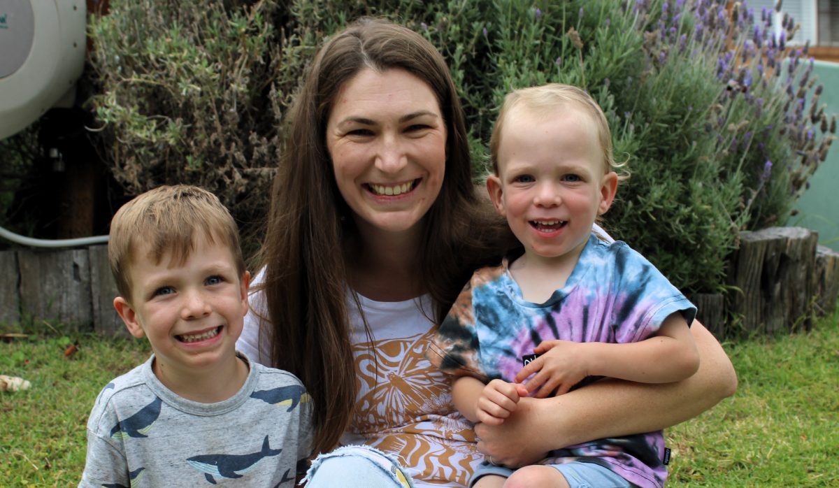 Emily Rossiter with sons Lachie and Ollie. 