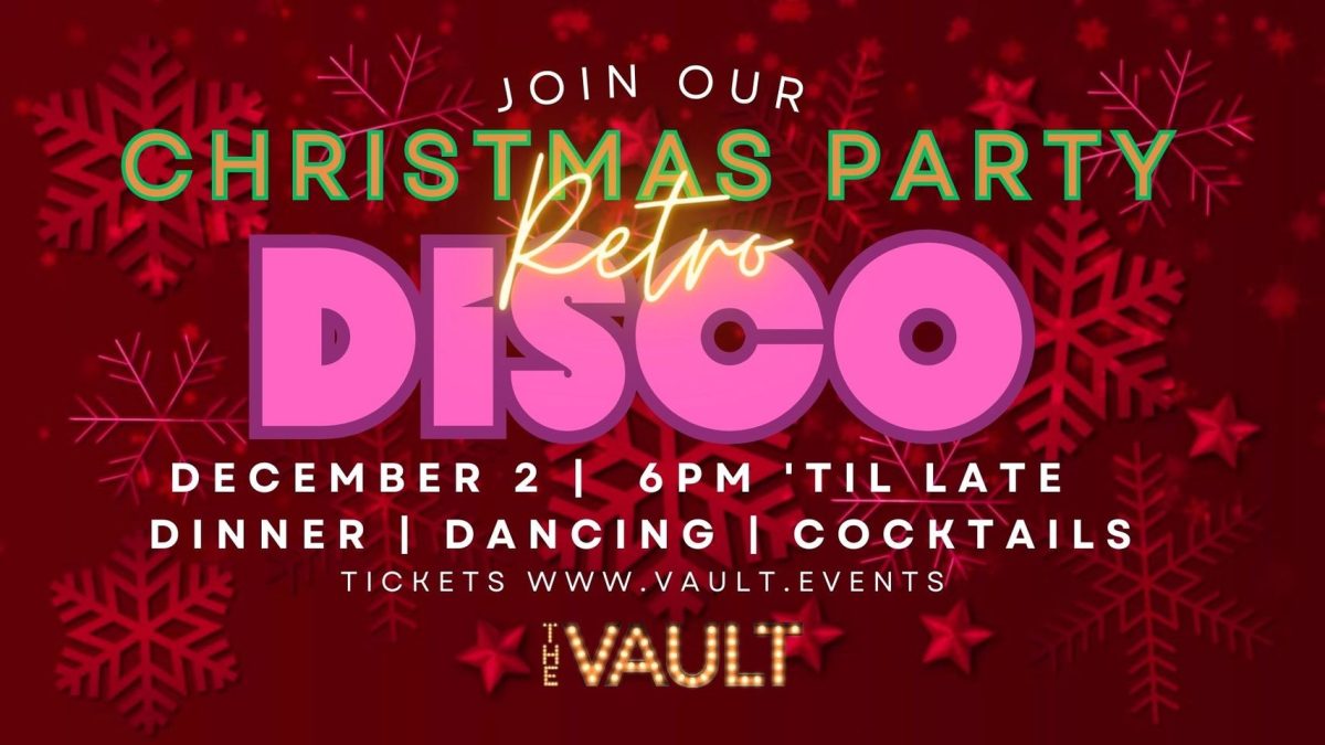 Banner for retro Christmas disco at The Vault in Port Kembla