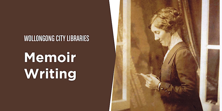 Banner for memoir writing workshop featuring sepia image of woman