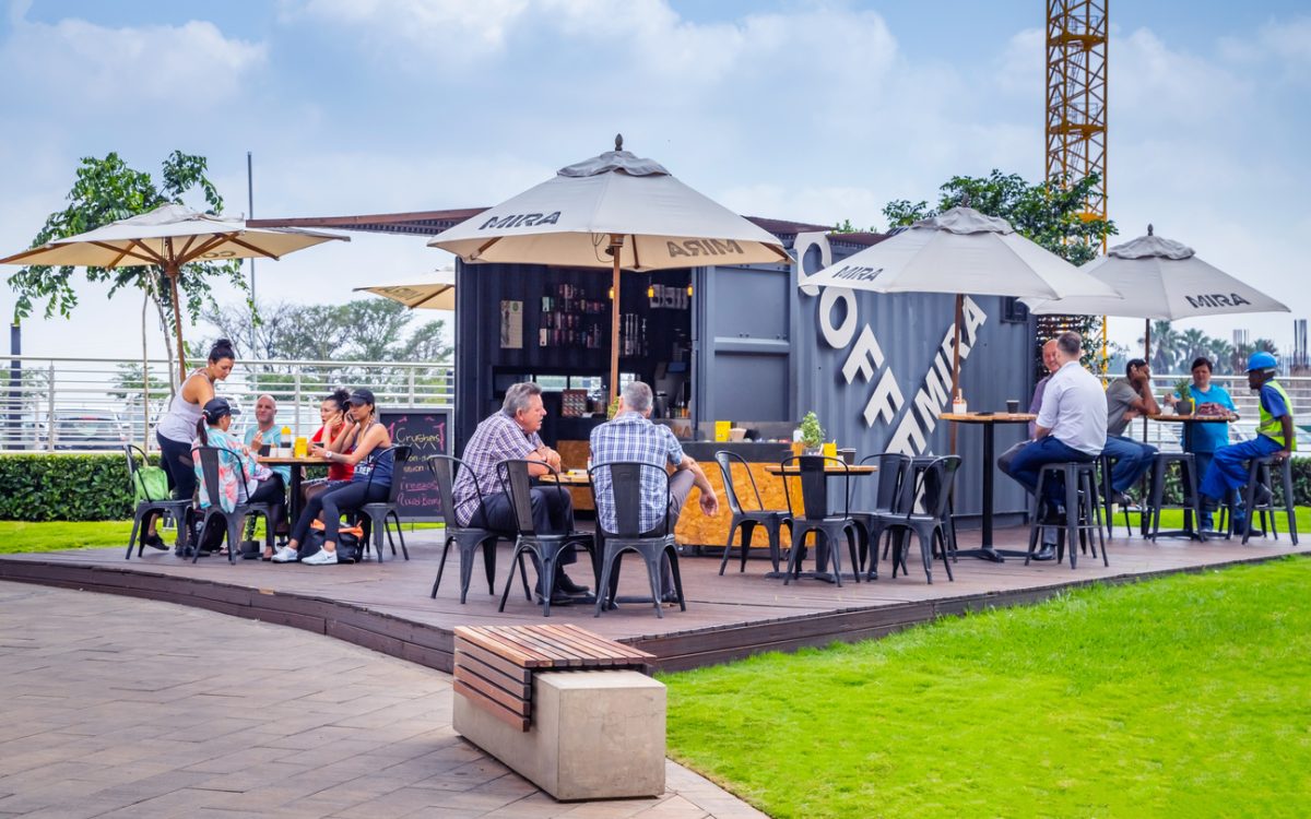 A shipping container converted into a cafe in South Africa.