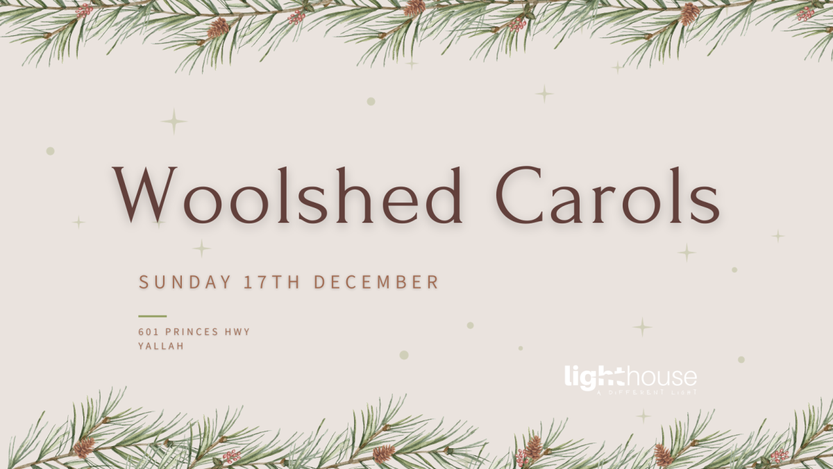 Banner for Woolshed Carols event by Lighthouse