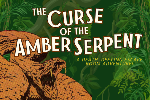 Flyer for The Curse of the Amber Serpent escape room event at Gerringong Library