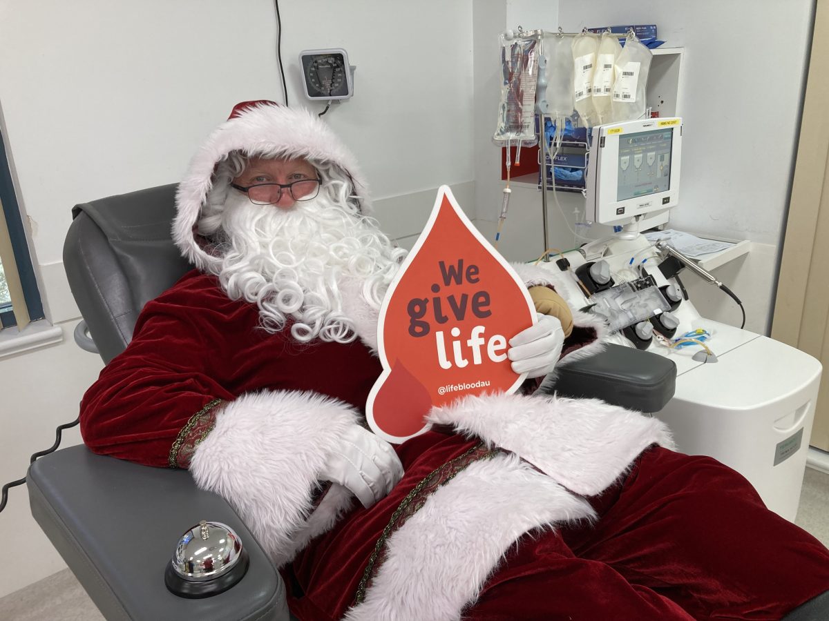 Steve 'Santa' Whisker donating plasma