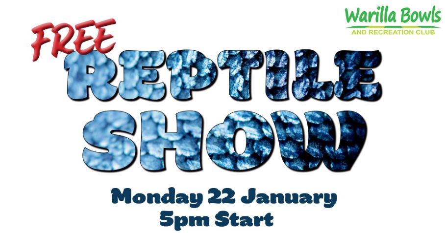 Banner for reptile show at Warilla Bowls