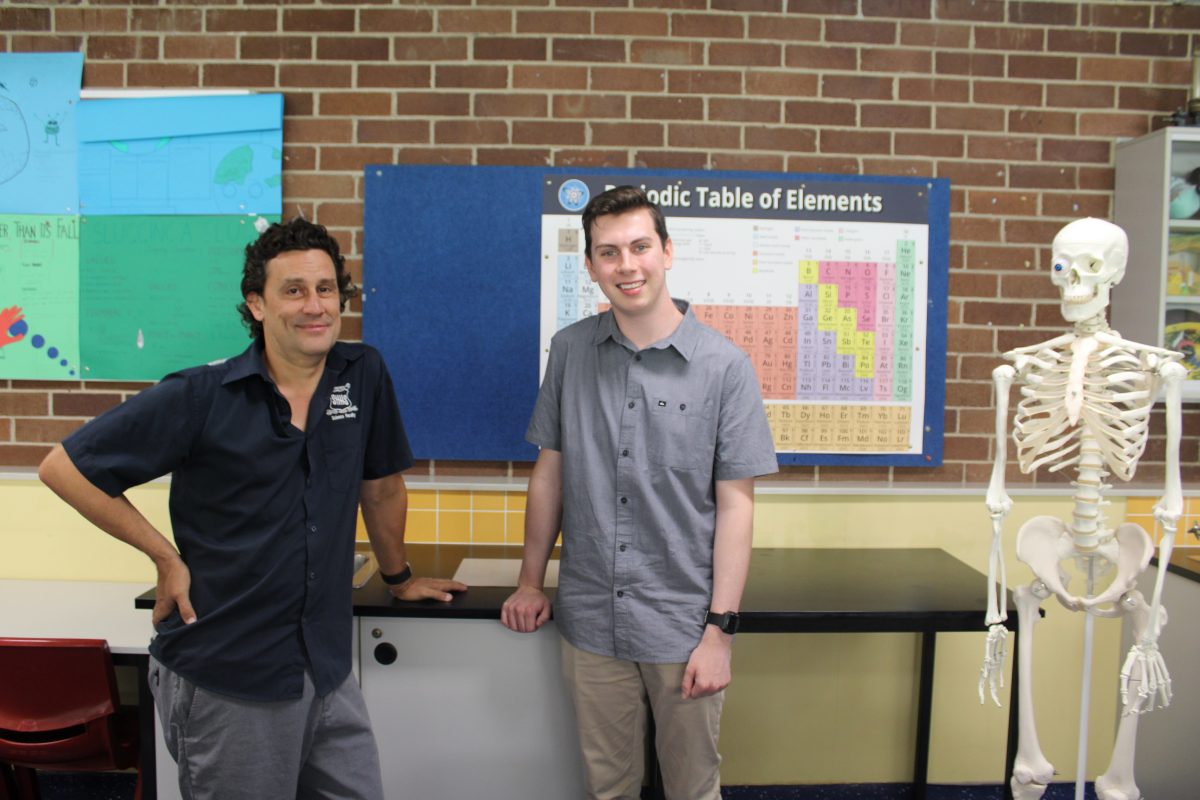 First in Investigating Science Zac Thompson with teacher Andrew Smith. 
