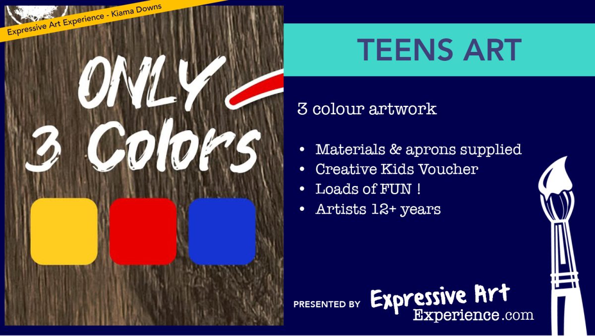 Banner: learn to paint in three colours teens art workshop by Expressive Art Experience