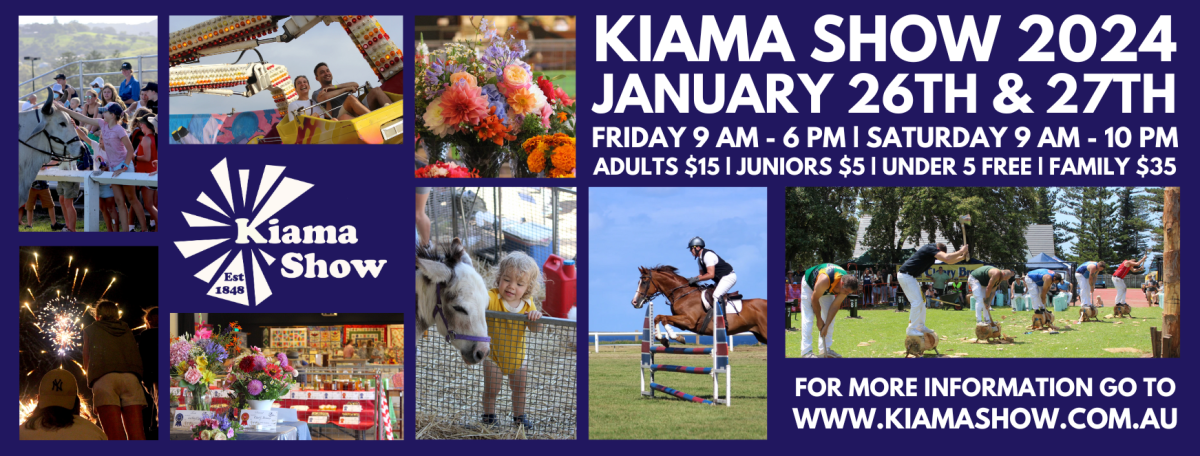 Kiama show banner showing a montage of carnival pictures 