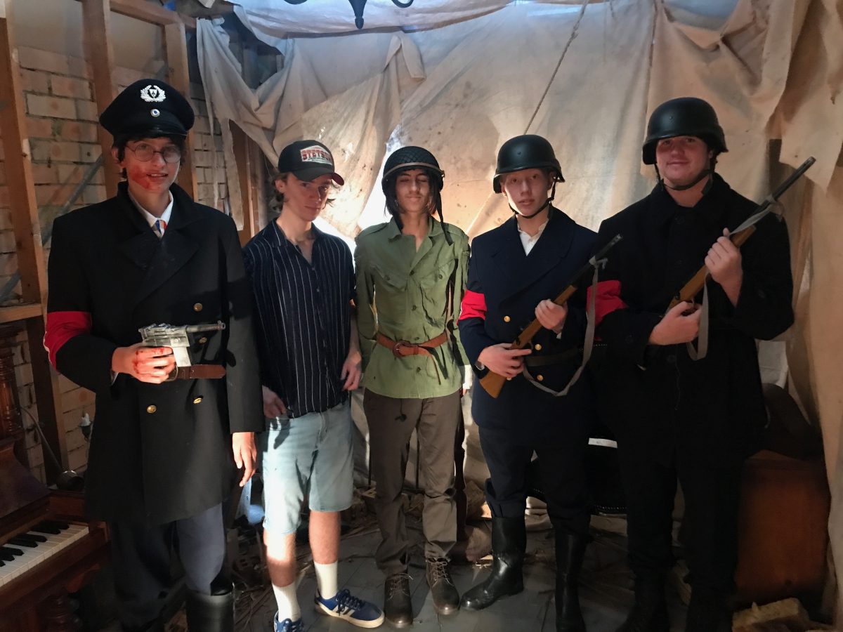 Beau with cast in WWII film.