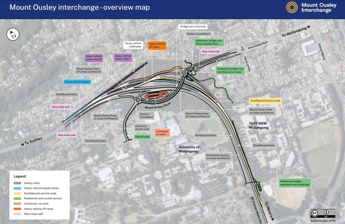 Map showing Mt Ousley Interchange work.